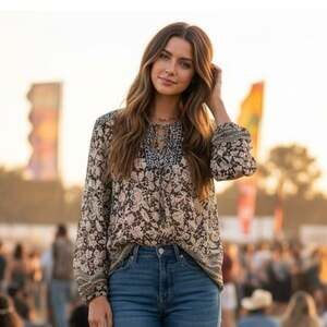 Sundance 100% Silk Embroidered Blouse — Size Small